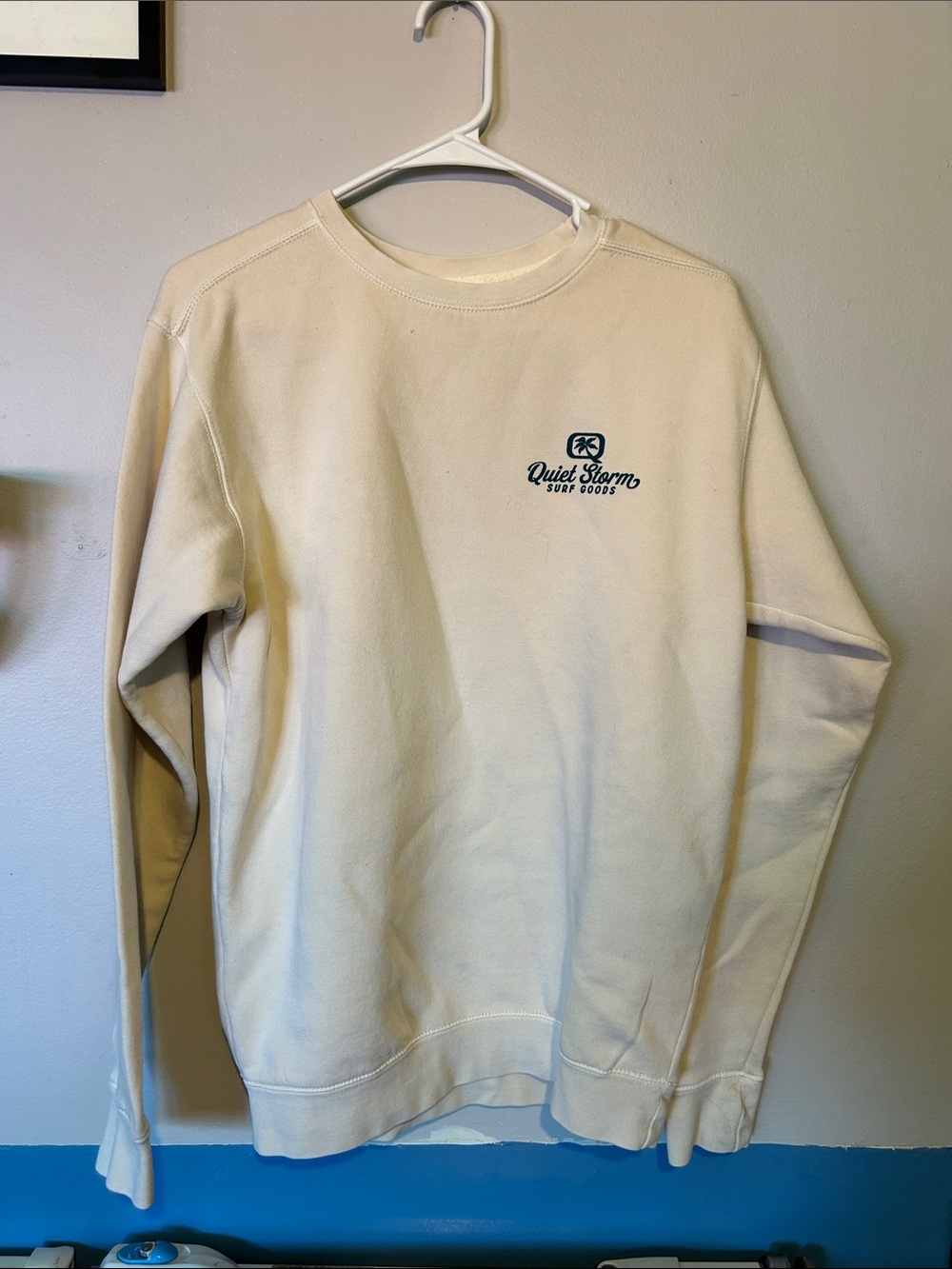 Quiet Storm Surf Goods Cream Crewneck Sweatshirt for Men